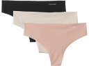 (取寄) カルバンクライン アンダーウェア レディース インビジブルズ 3-パック トング Calvin Klein Underwear women Invisibles 3-Pack Thong Black Smoke Logo/Subdued Ivory Logo/Prairie Peach(4)