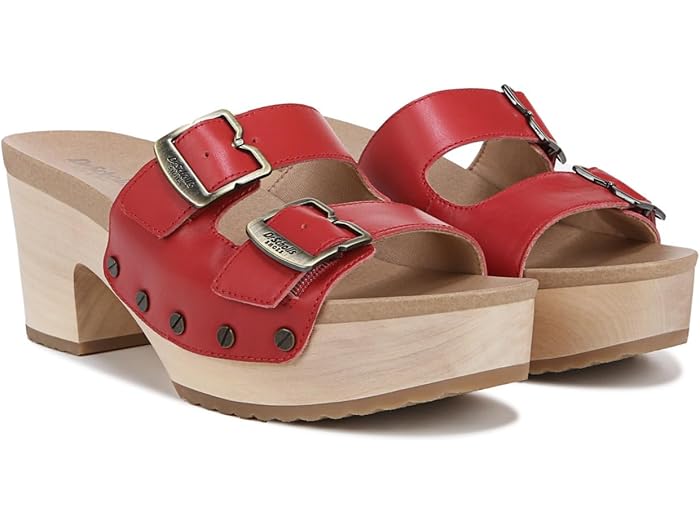 (取寄) ドクターショール レディース オリジナル ヴィーブ プラットフォーム スライド サンダル Dr. Scholl's women Original Vibe Platform Slide Sandal Heritage Red Leather