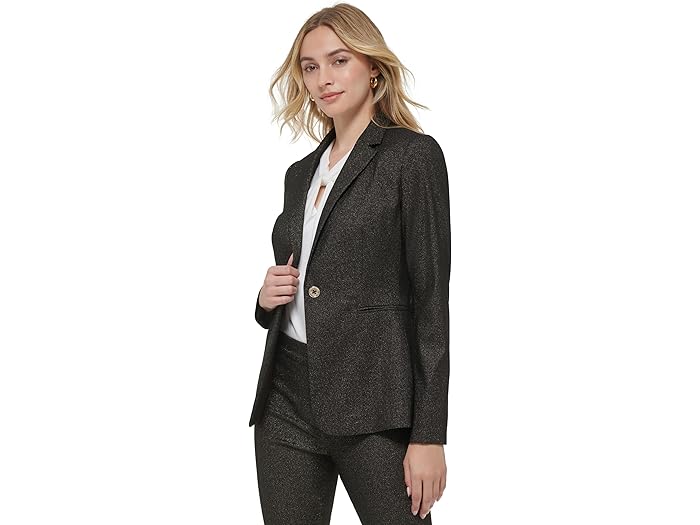 (取寄) トミーヒルフィガー レディース ワン-ボタン シャイン ブレーザー Tommy Hilfiger women One-Button Shine Blazer Black/Bronze