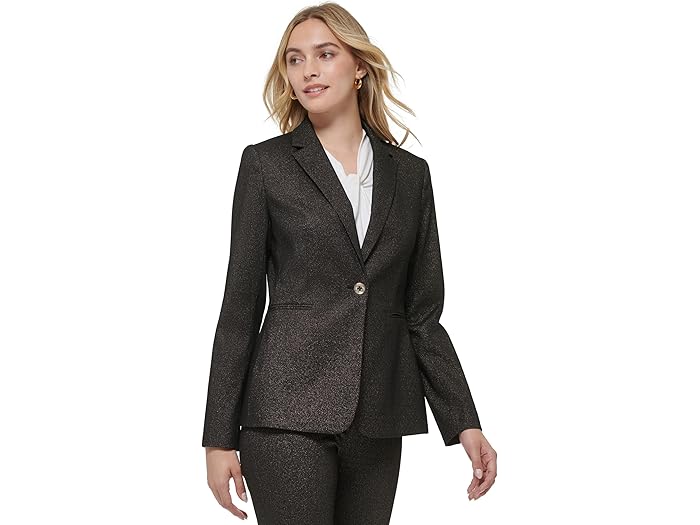 (取寄) トミーヒルフィガー レディース ワン-ボタン シャイン ブレーザー Tommy Hilfiger women One-Button Shine Blazer Black/Bronze