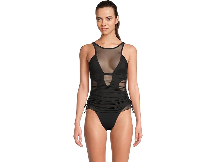 (取寄) ベッカ レディース ミューズ メイシー ハイ ネック メッシュ オーバーレイ ワン ピース BECCA women Muse Macie High Neck Mesh Overlay One Piece Black