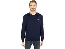 (取寄) ラコステ メンズ ロング スリーブ ソリッド V-ネック セーター Lacoste men Long Sleeve Solid V-Neck Sweater Navy Blue(4)