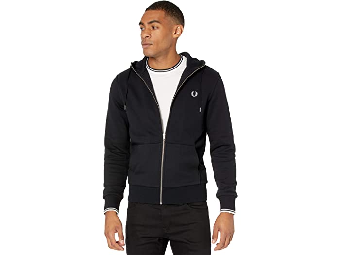 (取寄) フレッドペリー メンズ フーデット ジップ スルー スウェットシャツ Fred Perry men Hooded Zip Through Sweatshirt Black 1