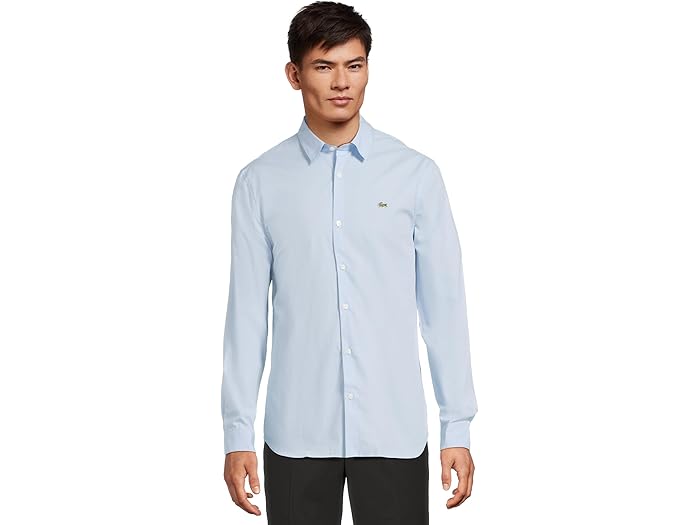 (取寄) ラコステ メンズ スリム フィット ストレッチ コットン ポプリン シャツ Lacoste men Slim Fit Stretch Cotton Poplin Shirt Light Blue