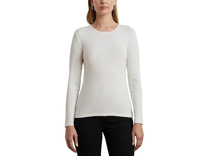 (取寄) ローレン ラルフローレン レディース コットンブレンド ロング スリーブ トップ Lauren Ralph Lauren women Cotton-Blend Long Sleeve Top Mascarpone Cream