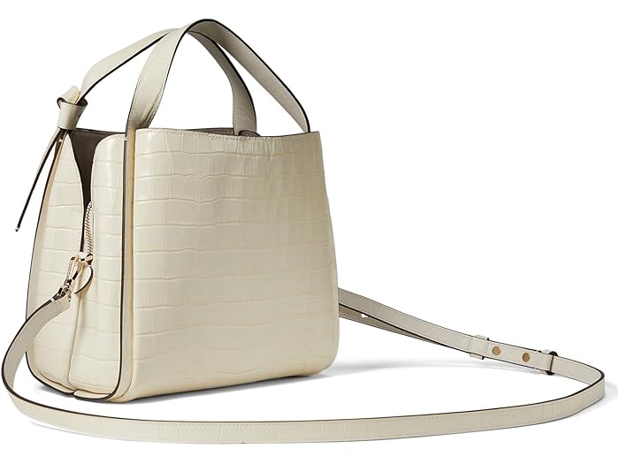 (取寄) ケイトスペード レディース ノット クロコ エンボス レザー ミディアム クロスボディ トート Kate Spade New York women Knott Croc Embossed Leather Medium Crossbody Tote Halo White