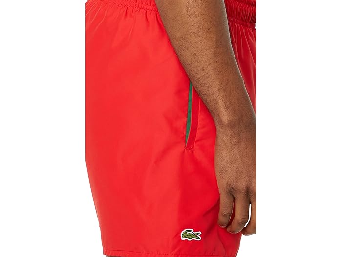 (取寄) ラコステ メンズ ソリッド エラスティック ウェスト スイム トランクス Lacoste men Solid Elastic Waist Swim Trunks Red/Green