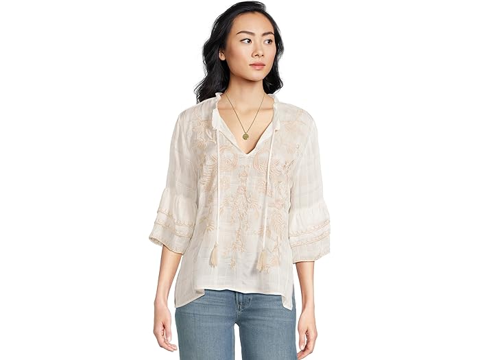 () ˡ 梁 ǥ åե ꡼ ֥饦 Johnny Was women Ruffle Sleeve Blouse Zion Pla...