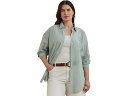 (取寄) ローレン ラルフローレン レディース プラス サイズ オーバーサイズ ストライプド コットン ボイル シャツ Lauren Ralph Lauren women Plus Size Oversize Striped Cotton Voile Shirt Washed Sage Multicolor(4)