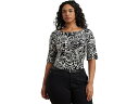 (取寄) ローレン ラルフローレン レディース プラス サイズ フローラル ストレッチ コットン ボートネック ティー Lauren Ralph Lauren women Plus Size Floral Stretch Cotton Boatneck Tee Cream/Black(4)