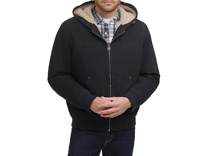 (取寄) リーバイス メンズ コットン キャンバス フーデット ユーティリティ ジャケット ウィズ シェルパ ライニング Levi's men Cotton Canvas Hooded Utility Jacket with Sherpa Lining Navy
