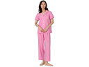 (取寄) ローレン ラルフローレン レディース ショート スリーブ ノッチ カラー クロップド パンツ Pj セット Lauren Ralph Lauren women Short Sleeve Notch Collar Cropped Pant PJ Set Pink Stripe