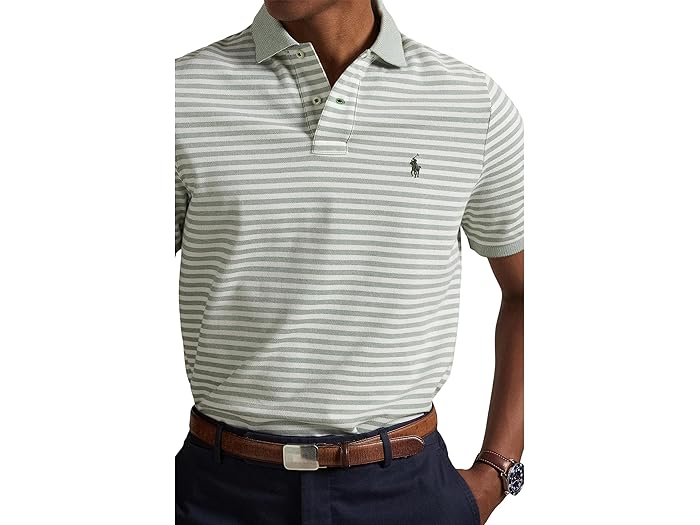 (取寄) ラルフローレン メンズ クラシック フィット ストライプド メッシュ ポロ シャツ Polo Ralph Lauren men Classic Fit Striped Mesh Polo Shirt Fatigue/White