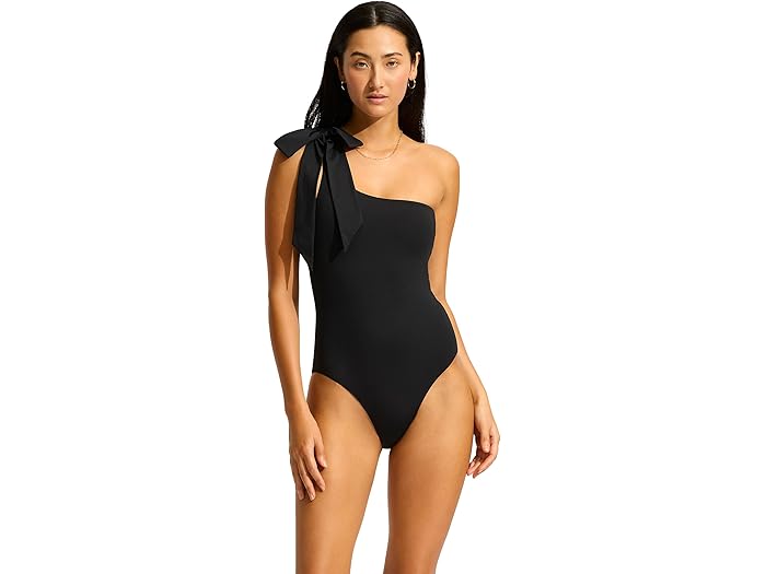 (取寄) シーフォリー レディース ビュー ワンショルダー ワンピース Seafolly women Beau One-Shoulder One-Piece Black