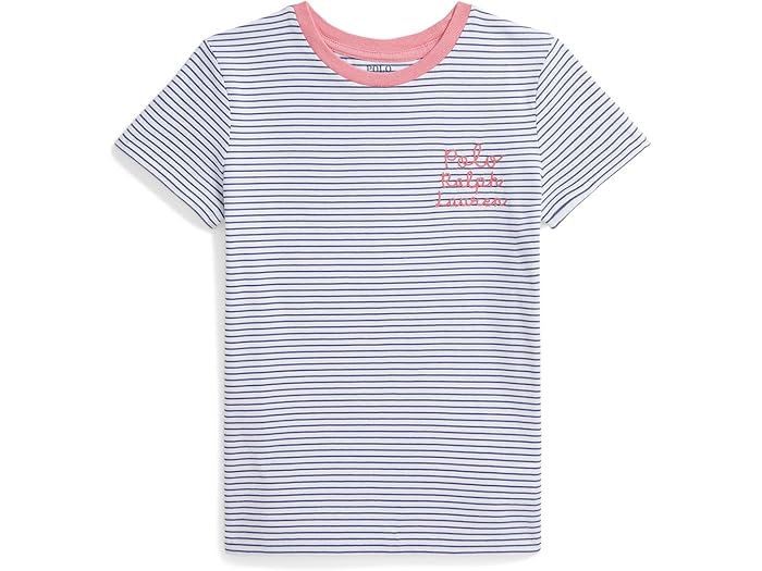 (取寄) ラルフローレン キッズ ガールズ ストライプド ロゴ コットン ジャージ ティー (ビッグ キッド) Polo Ralph Lauren Kids girls Striped Logo Cotton Jersey Tee (Big Kid) Classic Blue/White Stripe