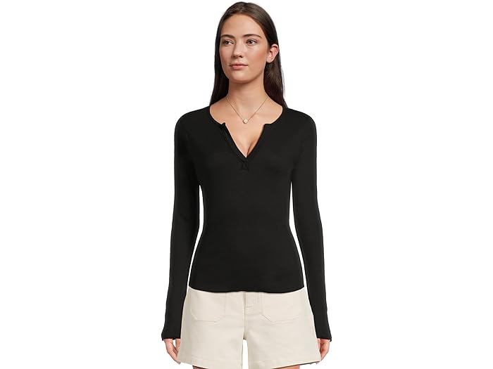 () ޥ  ǥ  ߥå ץ饱å إ꡼ Michael Stars women Salem Mixed Placket Henley Black