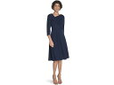 (取寄) カルバンクライン レディース 3/4 スリーブ アシンメトリカル ミディ Calvin Klein women 3/4 Sleeve Asymmetrical Midi Indigo