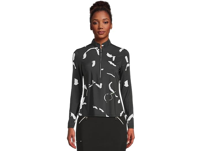 (取寄) ジェイミー サドック レディース サンセンス プリント ロング スリーブ 1/4 ジップ サン プロテクション トップ Jamie Sadock women Sunsense Andalouse Print Long Sleeve 1/4 Zip Sun Protection Top Black