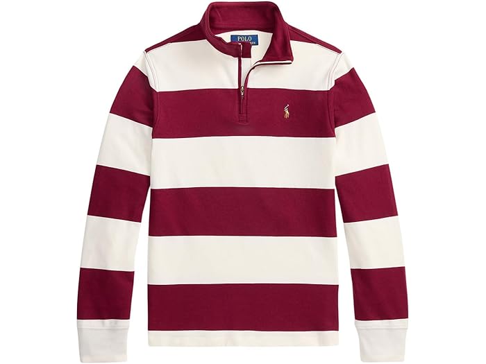 (取寄) ラルフローレン キッズ キッズ ストライプド コットン インターロック プルオーバー (ビッグ キッド) Polo Ralph Lauren Kids kids Striped Cotton Interlock Pullover (Big Kid) Soft Wine/Antique Cream
