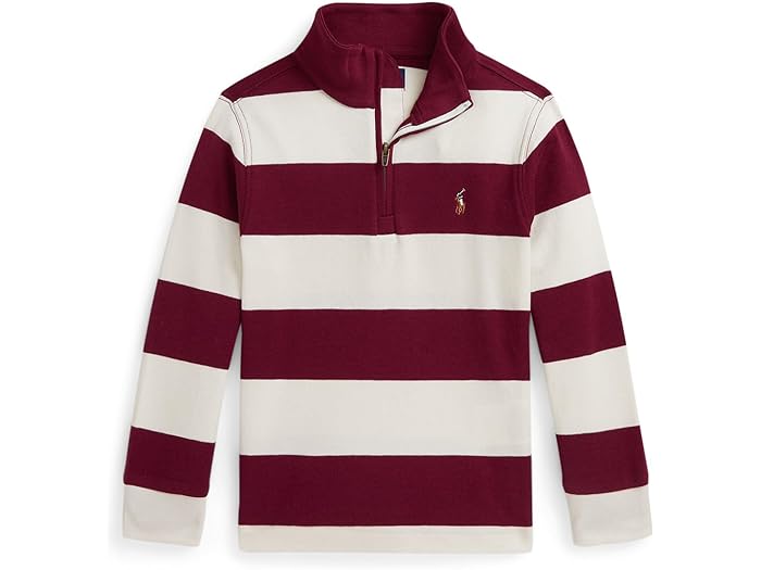 (取寄) ラルフローレン キッズ ボーイズ ストライプド コットン インターロック プルオーバー (トドラー/リトル キッド) Polo Ralph Lauren Kids boys Striped Cotton Interlock Pullover (Toddler/Little Kid) Soft Wine/Antique Cream