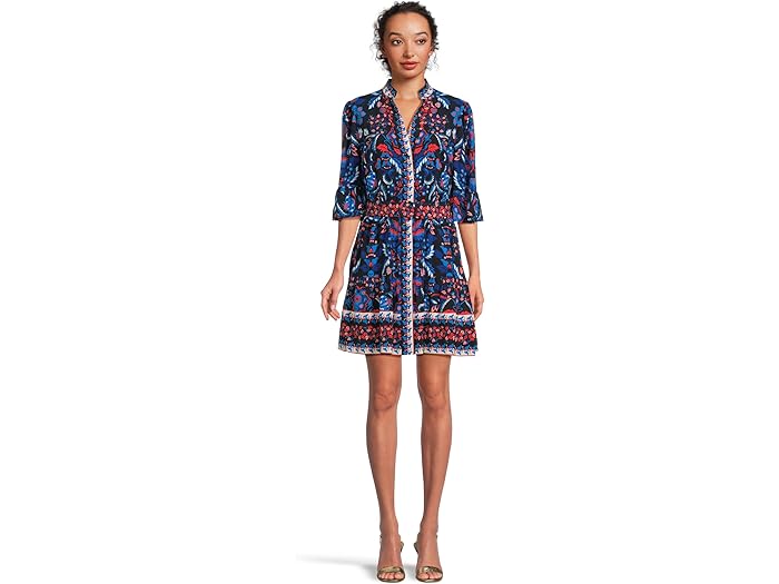 (取寄) アドリアナ パぺル レディース プリンテッド ショート フリル ドレス Adrianna Papell women Printed Short Flounce Dress Navy Multi
