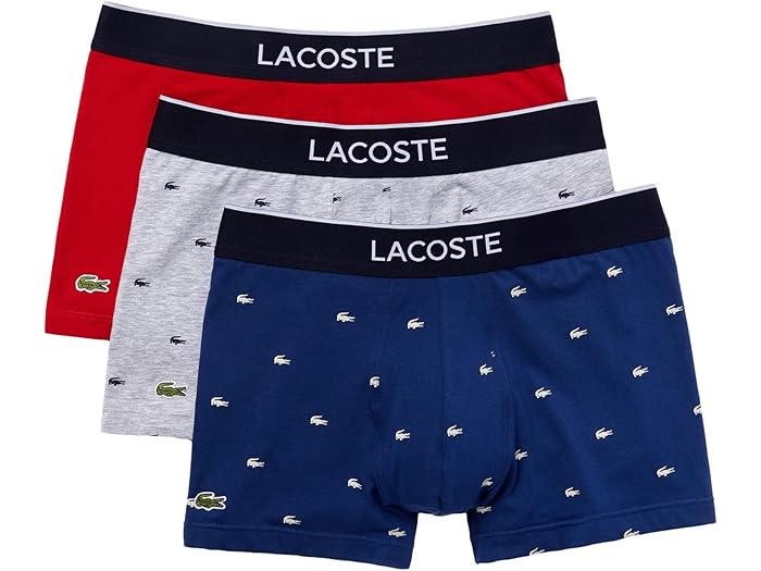 (取寄) ラコステ メンズ トランクス 3-パック カジュアル ライフスタイル オール オーバー プリント クロコ Lacoste men Trunks 3-Pack Casual Lifestyle All Over Print Croc Methylene/Silver Chine/Red
