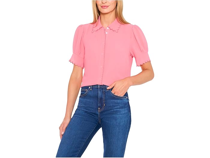 (取寄) シーシー レディース ショート スリーブ スカルプド カラー アンド カフ ボタンアップ ブラウザ..