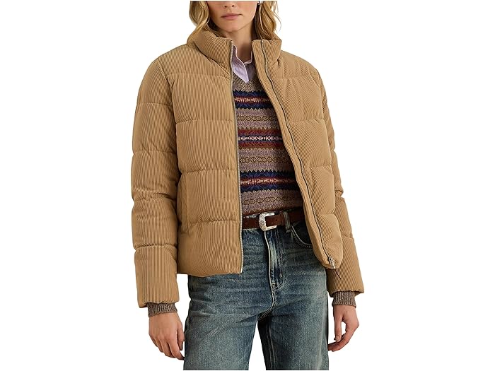 (取寄) ローレン ラルフローレン レディース コーデュロイ パファー Lauren Ralph Lauren women Corduroy Puffer Camel