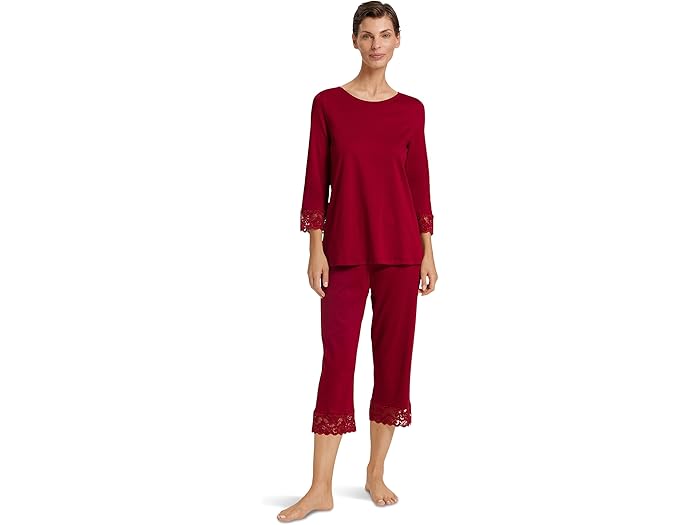 (���) �ϥ�� ��ǥ����� �⡼���� �����å� �ѥ���� ���å� Hanro women Moments Crop Pajama Set Red Dahli...