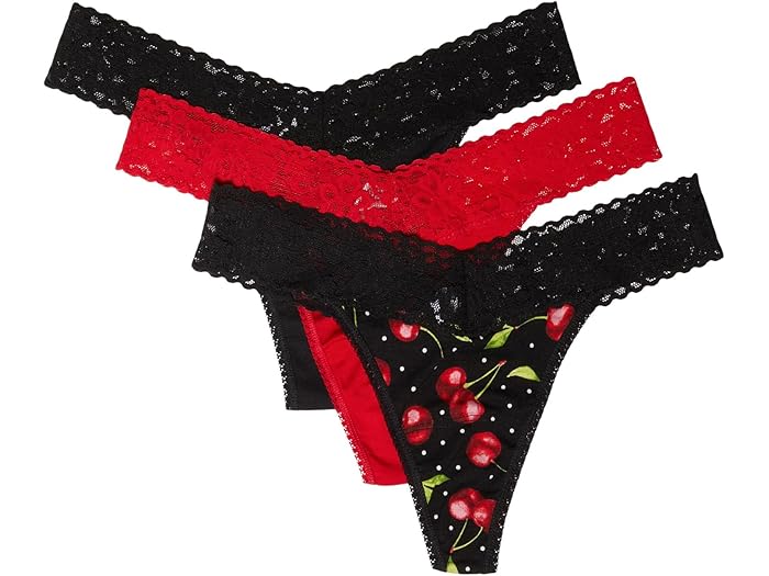 (取寄) ハンキー パンキー レディース ドリームイーズ オリジナル ライズ トング 3 パック Hanky Panky women DreamEase Original Rise Thong 3 Pack Black/Cherry Bomb/Red