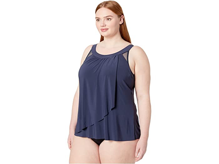(取寄) ミラクルスーツ レディース プラス サイズ イリュージョニスト ソリッド ウルスラ トップ Miraclesuit women Plus Size Illusionist Solid Ursula Top Midnight Blue