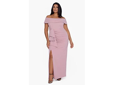 (取寄) エスケイプ レディース プラス サイズ ロング オフショルダー スキューバ クレープ XSCAPE women Plus Size Long Off-the-Shoulder Scuba Crepe Rose