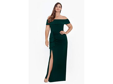 (取寄) エスケイプ レディース プラス サイズ ロング オフショルダー スキューバ クレープ XSCAPE women Plus Size Long Off-the-Shoulder Scuba Crepe Pine