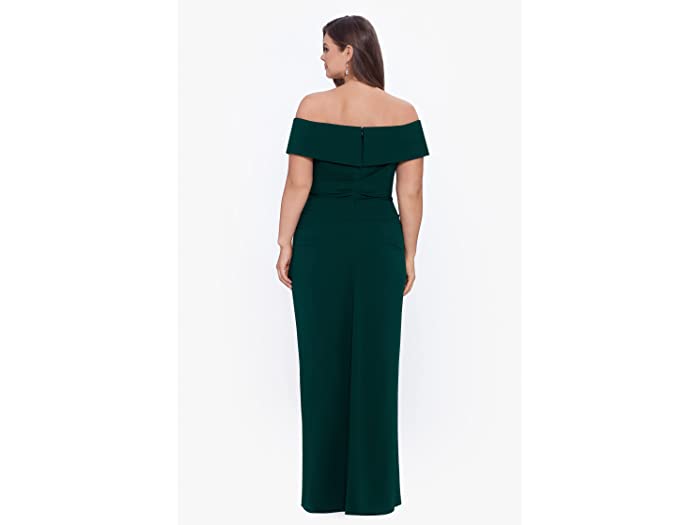 (取寄) エスケイプ レディース プラス サイズ ロング オフショルダー スキューバ クレープ XSCAPE women Plus Size Long Off-the-Shoulder Scuba Crepe Pine