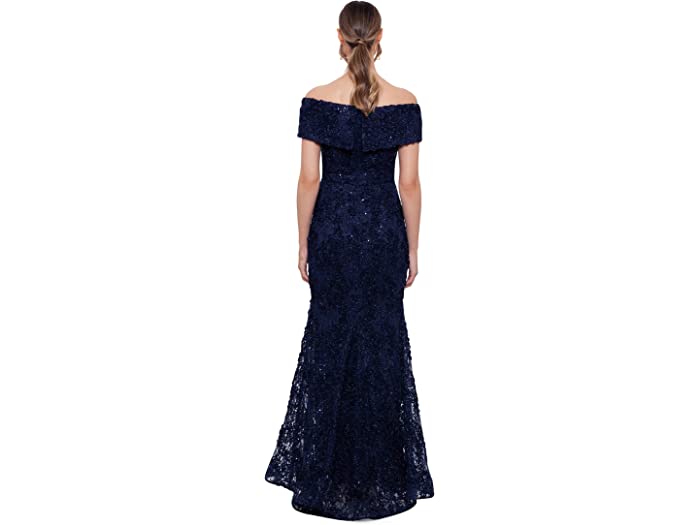 (取寄) エスケイプ レディース ロング オフショルダー レース ドレス XSCAPE women Long Off-the-Shoulder Lace Dress Navy