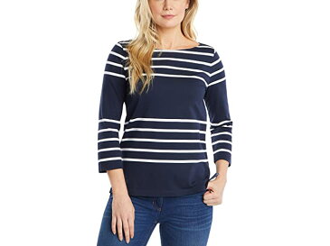 (取寄) ノーティカ レディース ウィメンズ ボートネック 3/4 スリーブ 100パーセント コットン シャツ Nautica women Womens Boatneck 3/4 Sleeve 100% Cotton Shirt Navy Blue