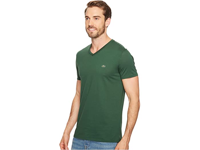 (取寄) ラコステ メンズ ショート スリーブ ピマ ジャージ Vネック Tシャツ Lacoste men Short Sleeve Pima Jersey V-Neck T-Shirt Green