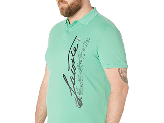 (取寄) ラコステ メンズ ショート スリーブ グラフィック シグニチャー オン サイド ポロ Lacoste men Short Sleeve Graphic Signature On Side Polo Clover Green