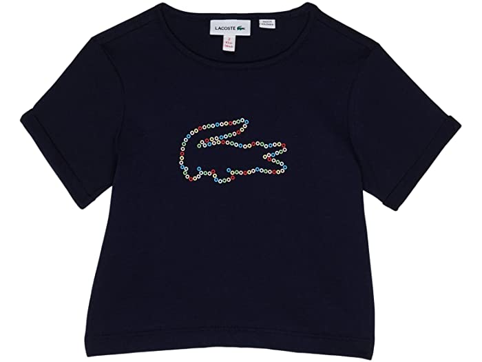(取寄) ラコステ キッズ ガールズ クリエイティブ パターンズ レインボー クロコ ティー シャツ (トドラー/リトル キッズ/ビッグ キッズ) Lacoste Kids girls Creative Patterns Rainbow Dot Croc Tee Shirt (Toddler/Little Kids/Big Kids) Navy Blue