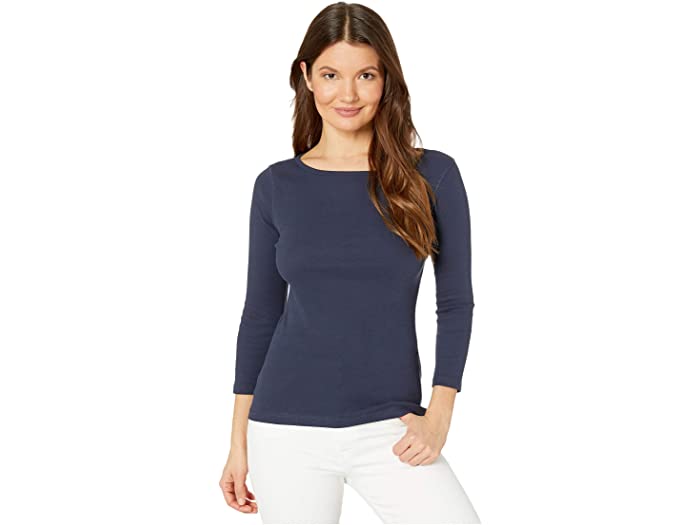 ()  P fB[X 1X1 u 3/4 X[u {[glbN gbv Lilla P women 1x1 Rib 3/4 Sleeve Boatneck Top Dark Navy