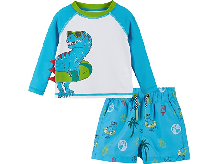 (取寄) ボーイズ ツーピース ラッシュガード スイム セット (インファント) 100パーセント ANDY & EVAN KIDS boys Two-Piece Rashguard Swim Set (Infant) 1 Aqua Dino