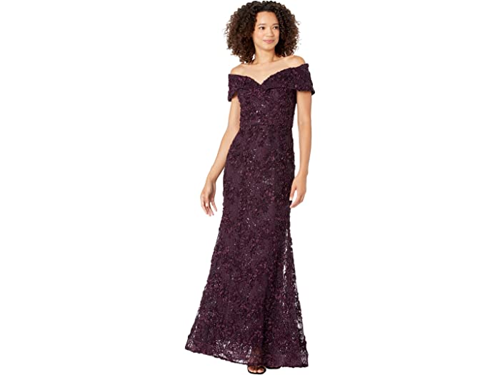 (取寄) エスケイプ レディース ロング オフショルダー レース ドレス XSCAPE women Long Off-the-Shoulder Lace Dress Mulberry