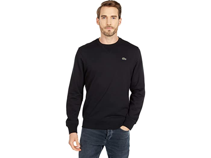 (取寄) ラコステ メンズ ロング スリーブ ソリッド カラー スウェットシャツ Lacoste men Long Sleeve Solid Color Sweatshirt Black/Black