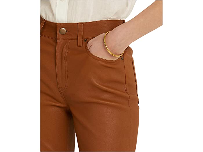 (取寄) ローレン ラルフローレン レディース ナッパ レザー ハイライズ スキニー アンクル パンツ LAUREN Ralph Lauren women Nappa Leather High-Rise Skinny Ankle Pants Cuoio