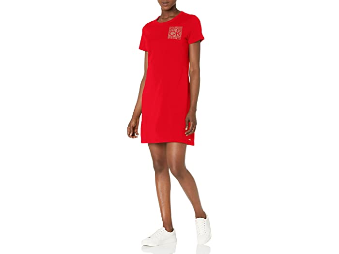 (取寄) カルバンクライン レディース ウィメンズ ショート スリーブ Tシャツ ドレス ウィズ Ck ロゴ Calvin Klein women Womens Short Sleeve T-Shirt Dress with Ck Logo Red