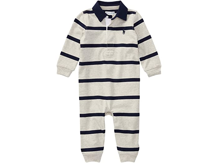 (取寄) ラルフローレン キッズ ボーイズ ストライプド コットン ラグビー カバーオール (インファント) Polo Ralph Lauren Kids boys Striped Cotton Rugby Coverall (Infant) Light Sport Heather Multi