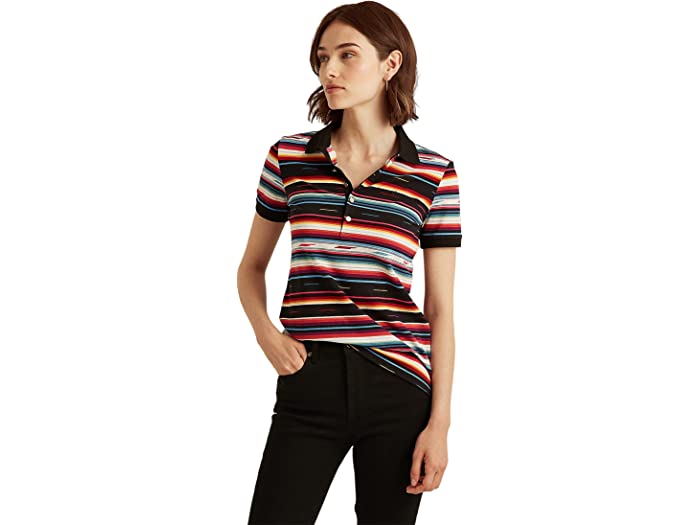 (取寄) ローレン ラルフローレン レディース ピティート ストライプド ポロ シャツ LAUREN Ralph Lauren women Petite Striped Piqu Polo Shirt Black Multi