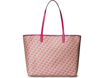 (取寄) ローレン ラルフローレン レディース モノグラム コーテッド キャンバス ミディアム コリンズ トート LAUREN Ralph Lauren women Monogram Coated Canvas Medium Collins Tote Birch Tan/Parchment/Sport Pink