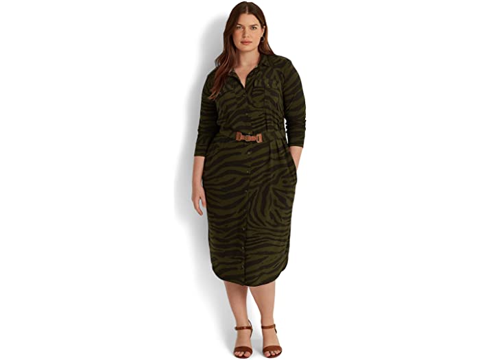 (取寄) ローレン ラルフローレン レディース プラス サイズ ストレッチ ジャージ シャツドレス LAUREN Ralph Lauren women Plus Size Zebra-Print Stretch Jersey Shirtdress Olive Multi