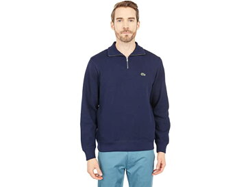 (取寄) ラコステ メンズ ロング スリーブ ソリッド 1/4 ジップ インターロック リブド スウェットシャツ Lacoste men Long Sleeve Solid 1/4 Zip Interlock Ribbed Sweatshirt Navy Blue